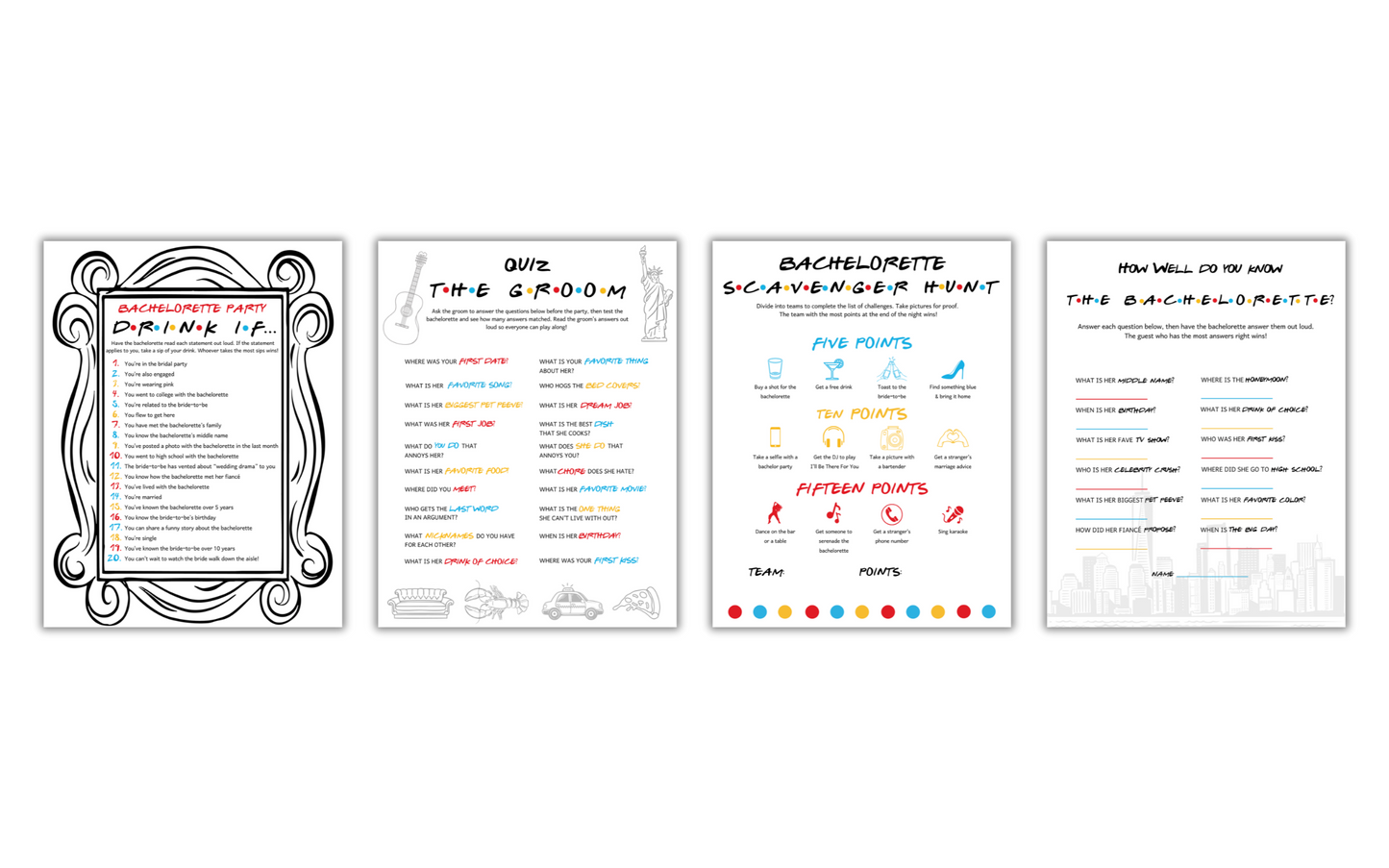 Friends Bachelorette Party Game Bundle