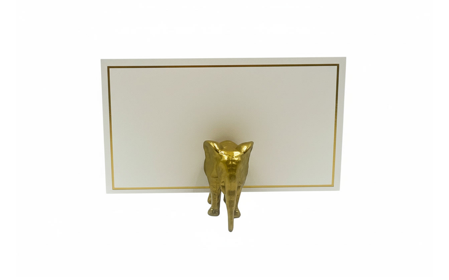 Set of gold foil flat place cards for weddings, designed to pair with Gold Safari Place Card Holders