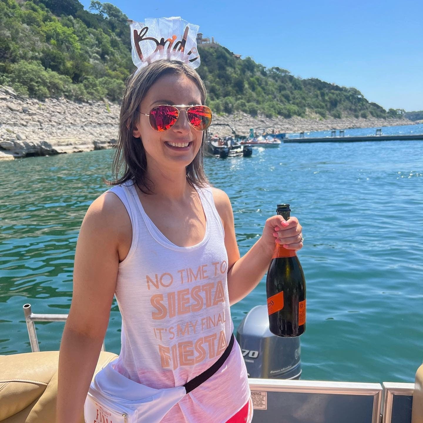 Final Fiesta bachelorette party tank tops and festive bridal shower decor.