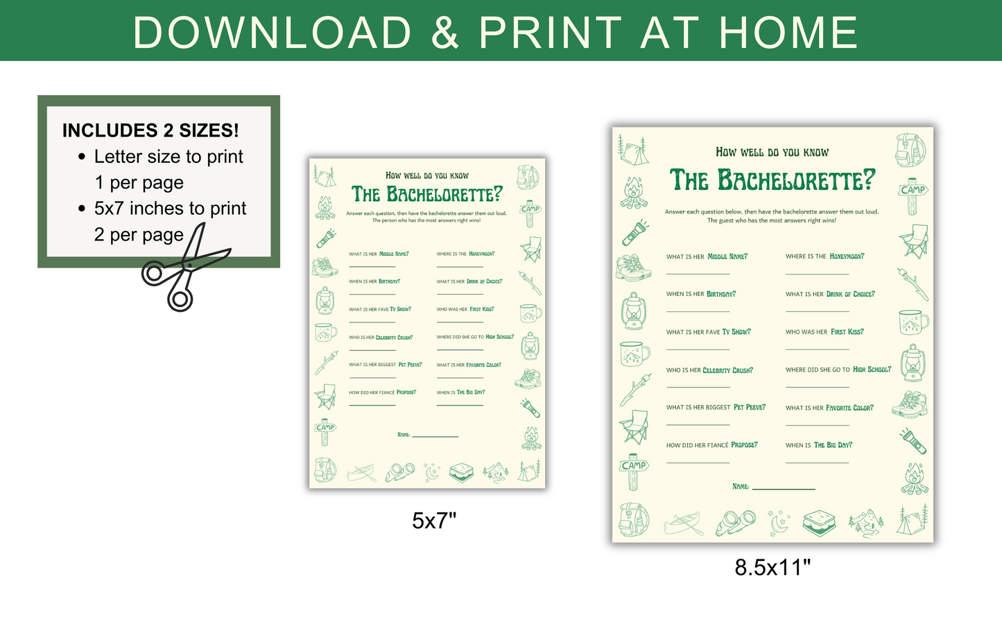 Edie Rose Camp Bachelorette Party Game Bundle