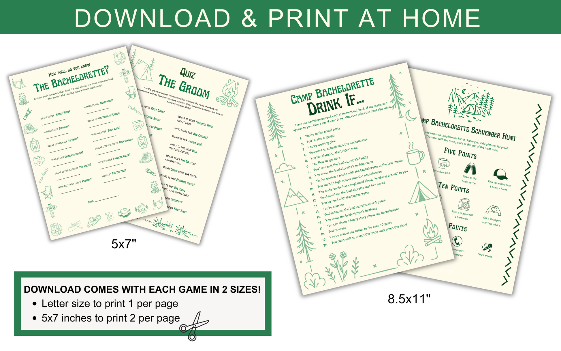 Edie Rose Camp Bachelorette Party Game Bundle