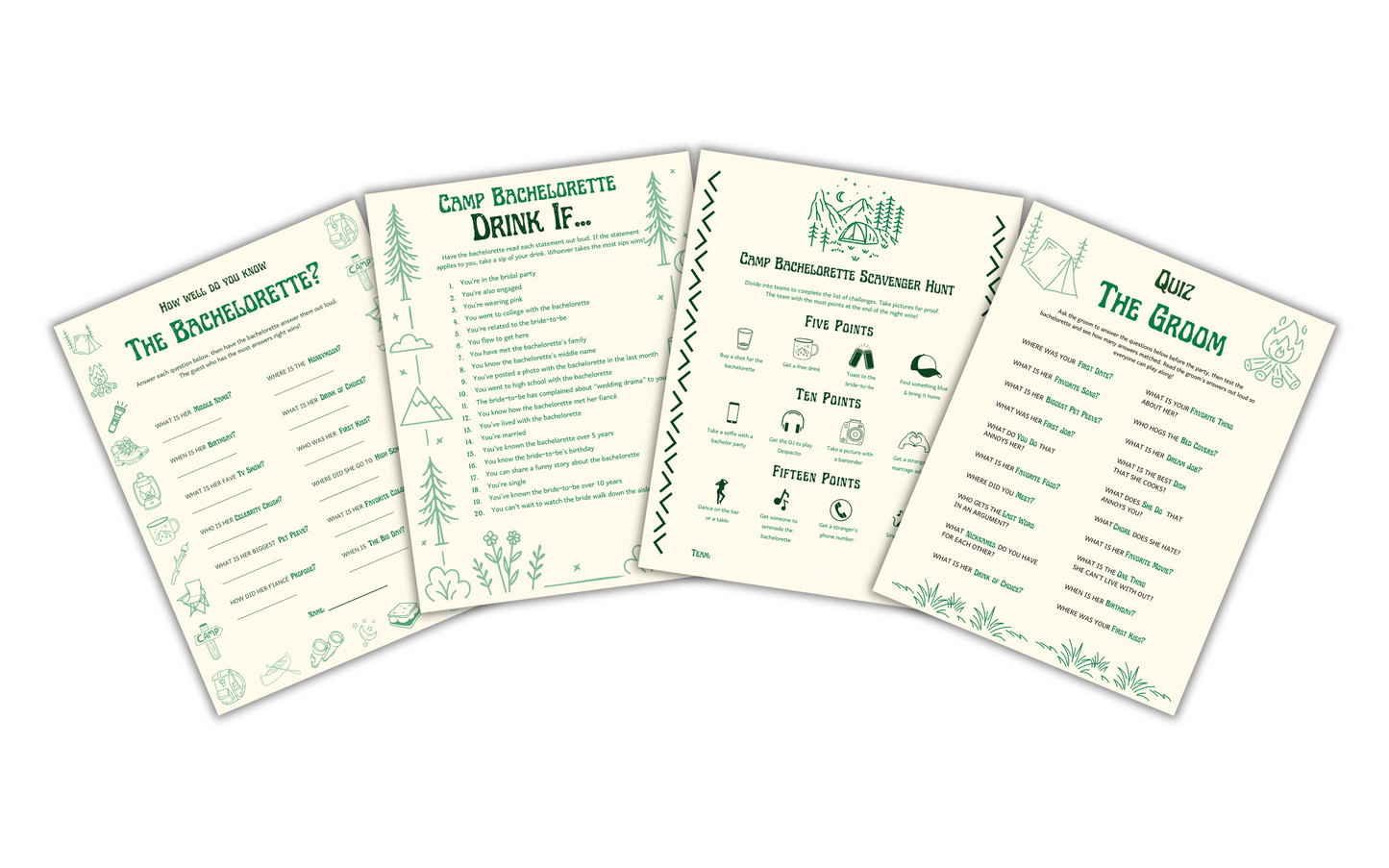 Edie Rose Camp Bachelorette Party Game Bundle