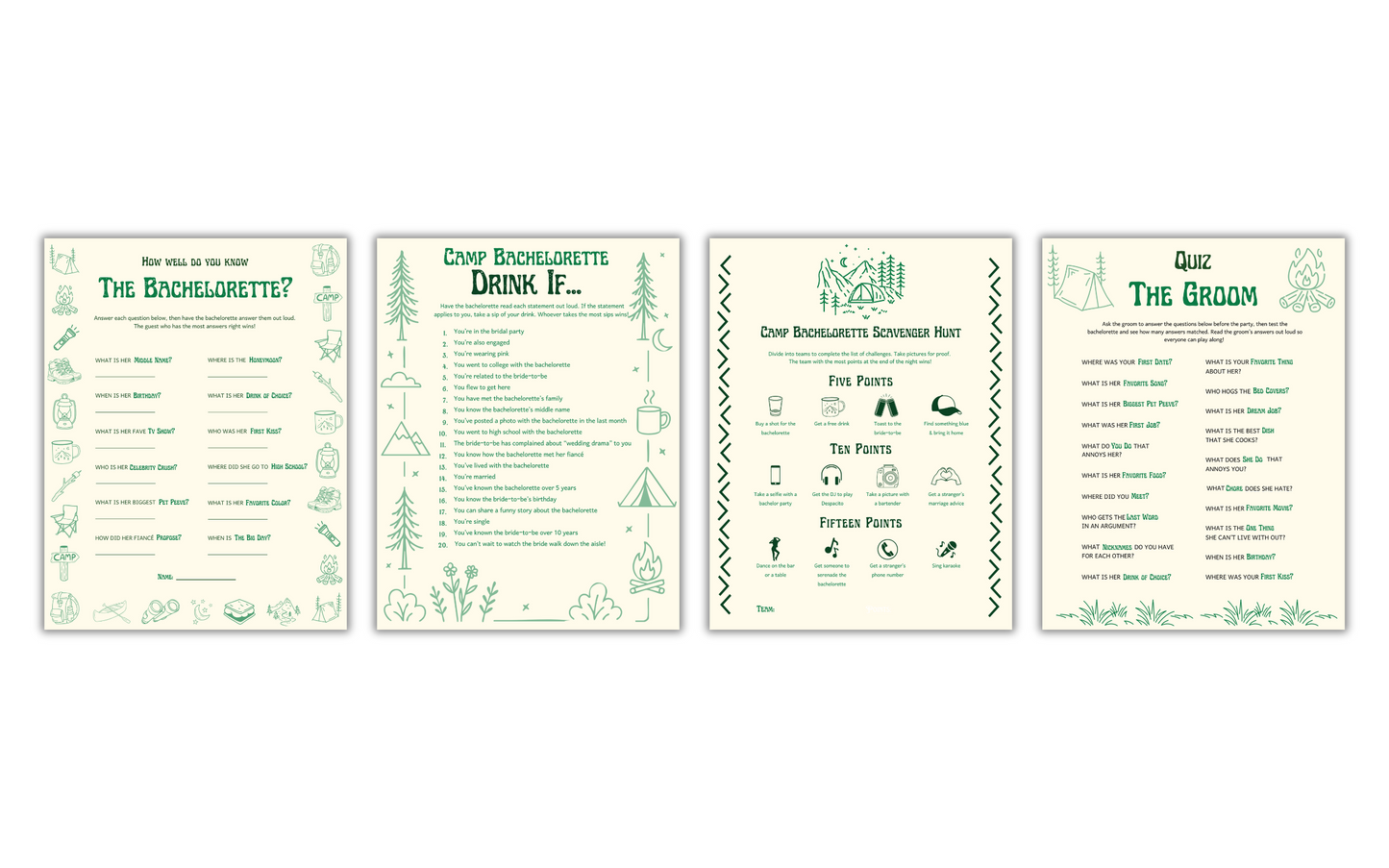 Edie Rose Camp Bachelorette Party Game Bundle