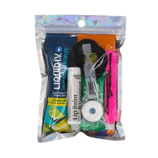 Celebration Essentials Kit for parties and events with lip balm, sunscreen, and electrolyte drink