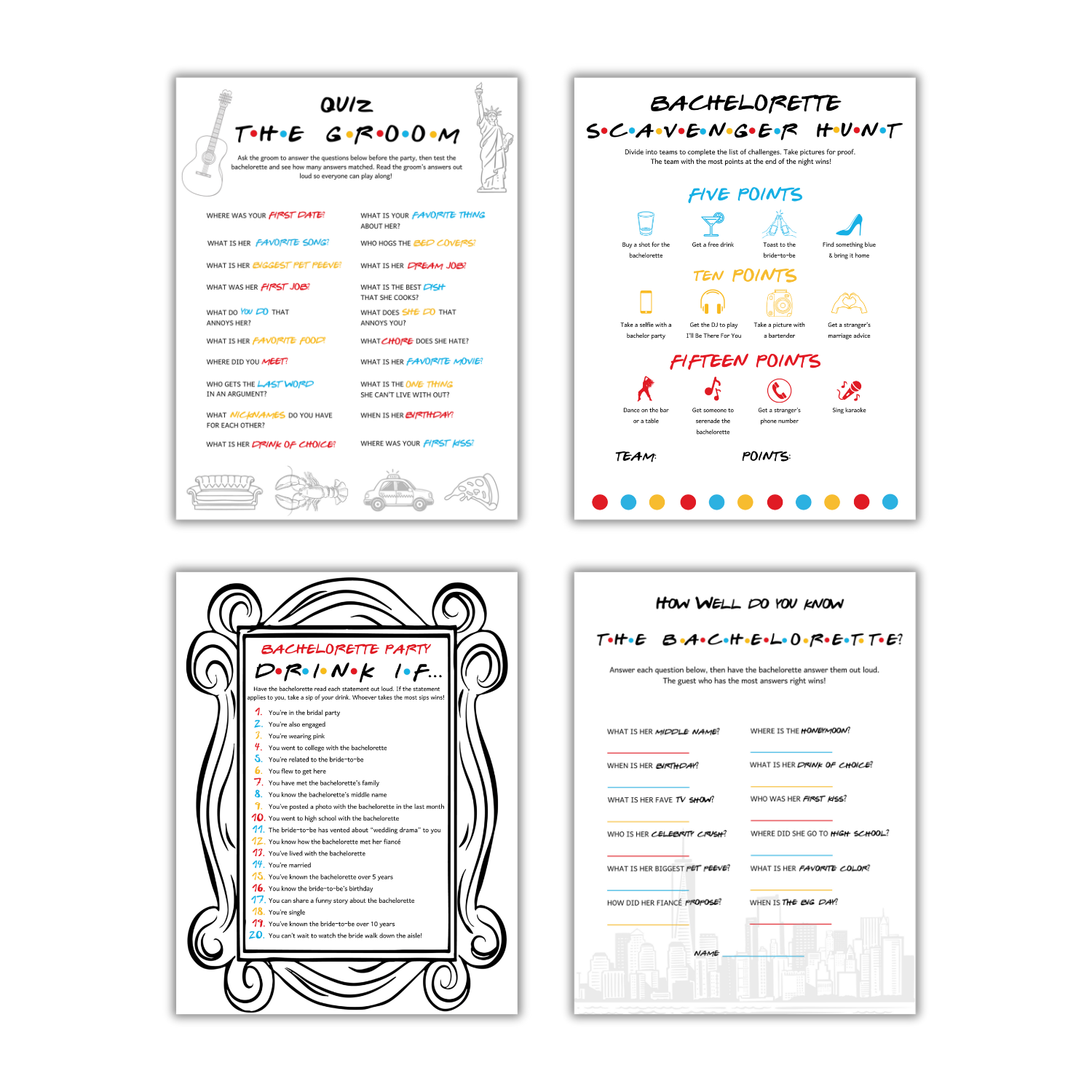 Friends Bachelorette Party Game Bundle 