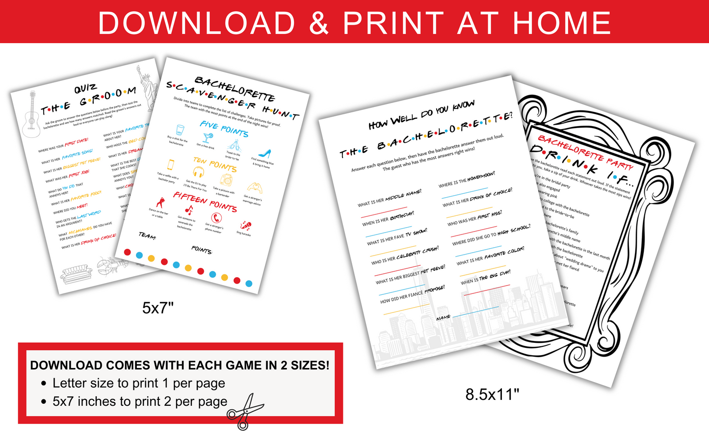 Friends Bachelorette Party Game Bundle 