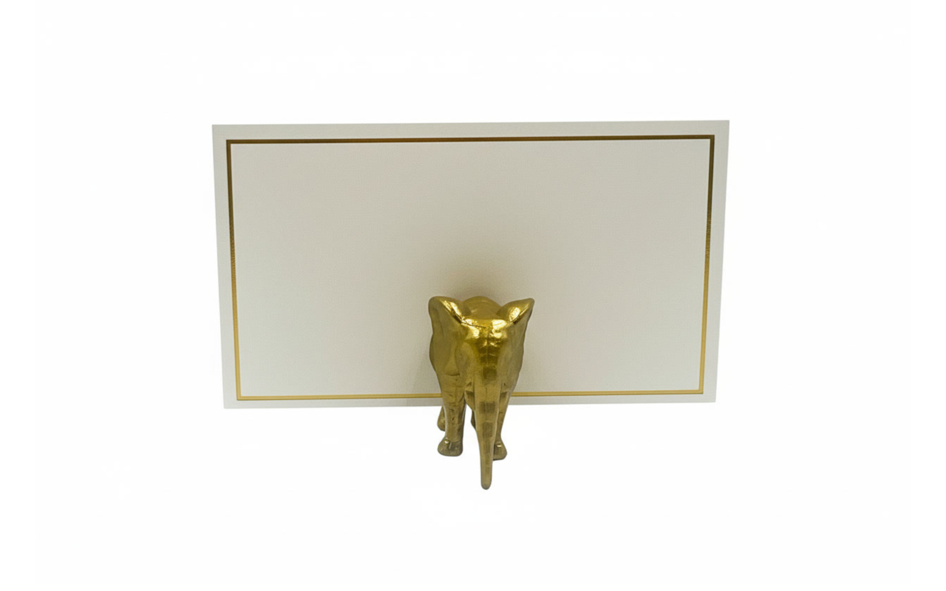 Set of gold foil flat place cards for weddings, designed to pair with Gold Safari Place Card Holders
