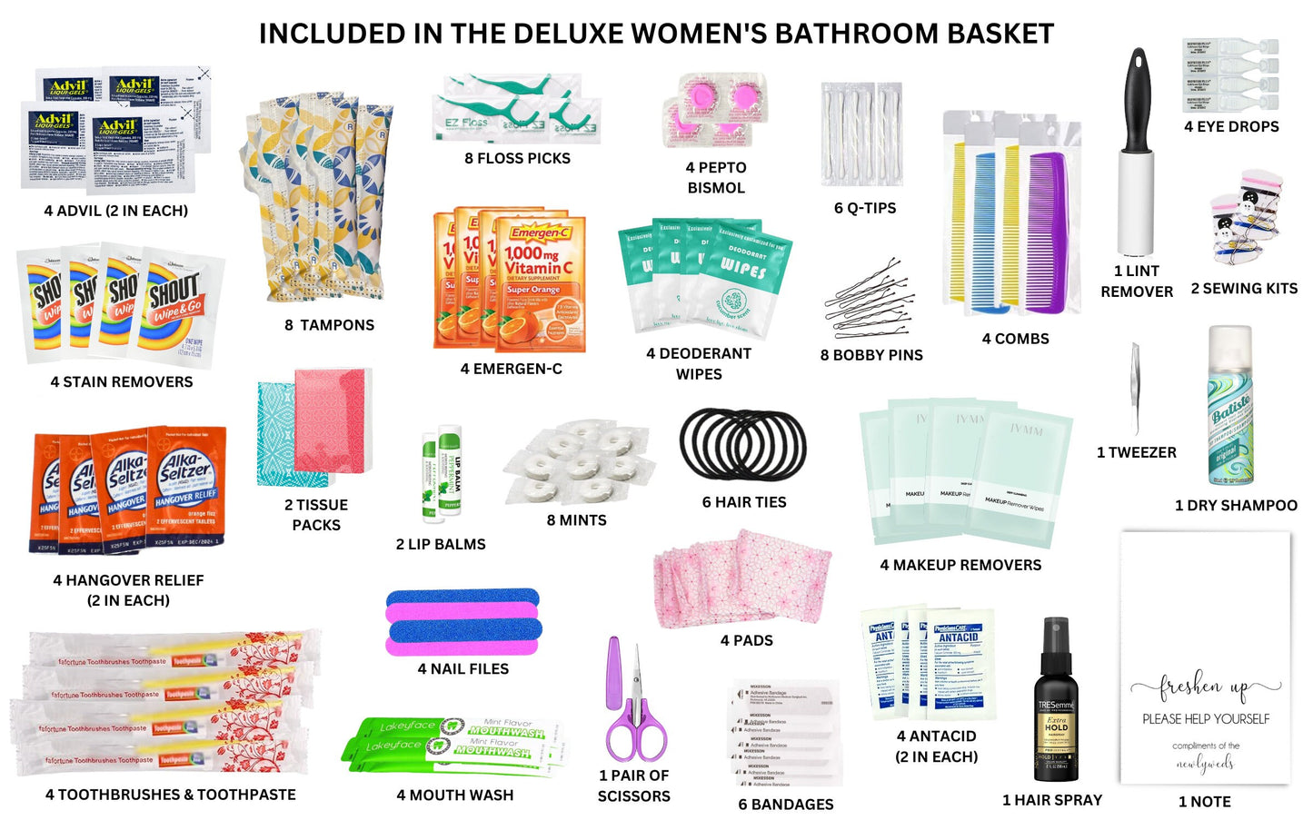 Deluxe Wedding Bathroom Baskets with Custom Sign