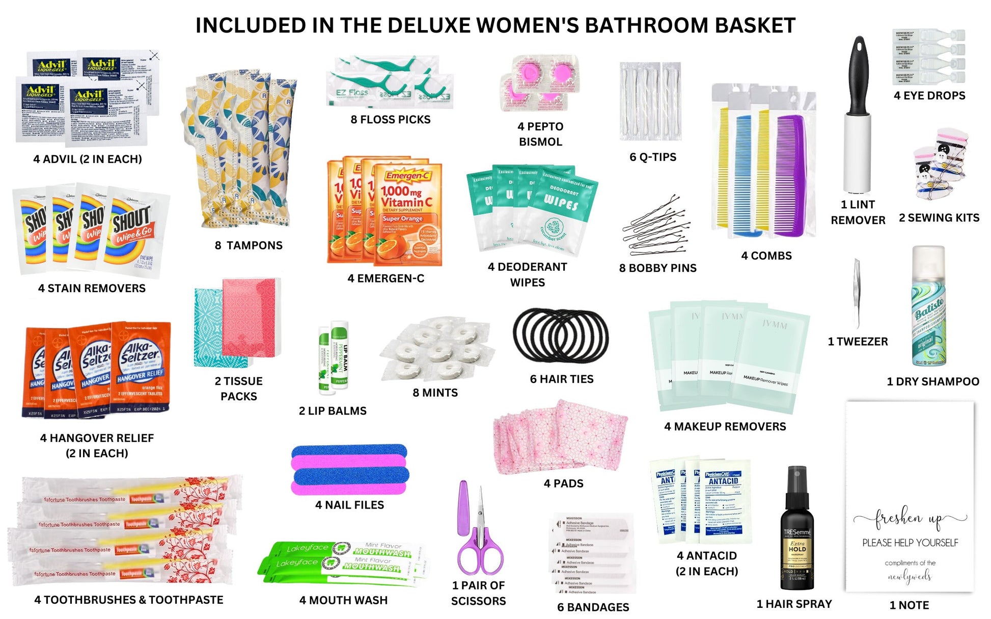 Deluxe Wedding Bathroom Baskets with Custom Sign