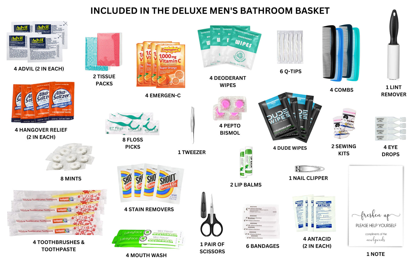 Deluxe Wedding Bathroom Baskets with Custom Sign