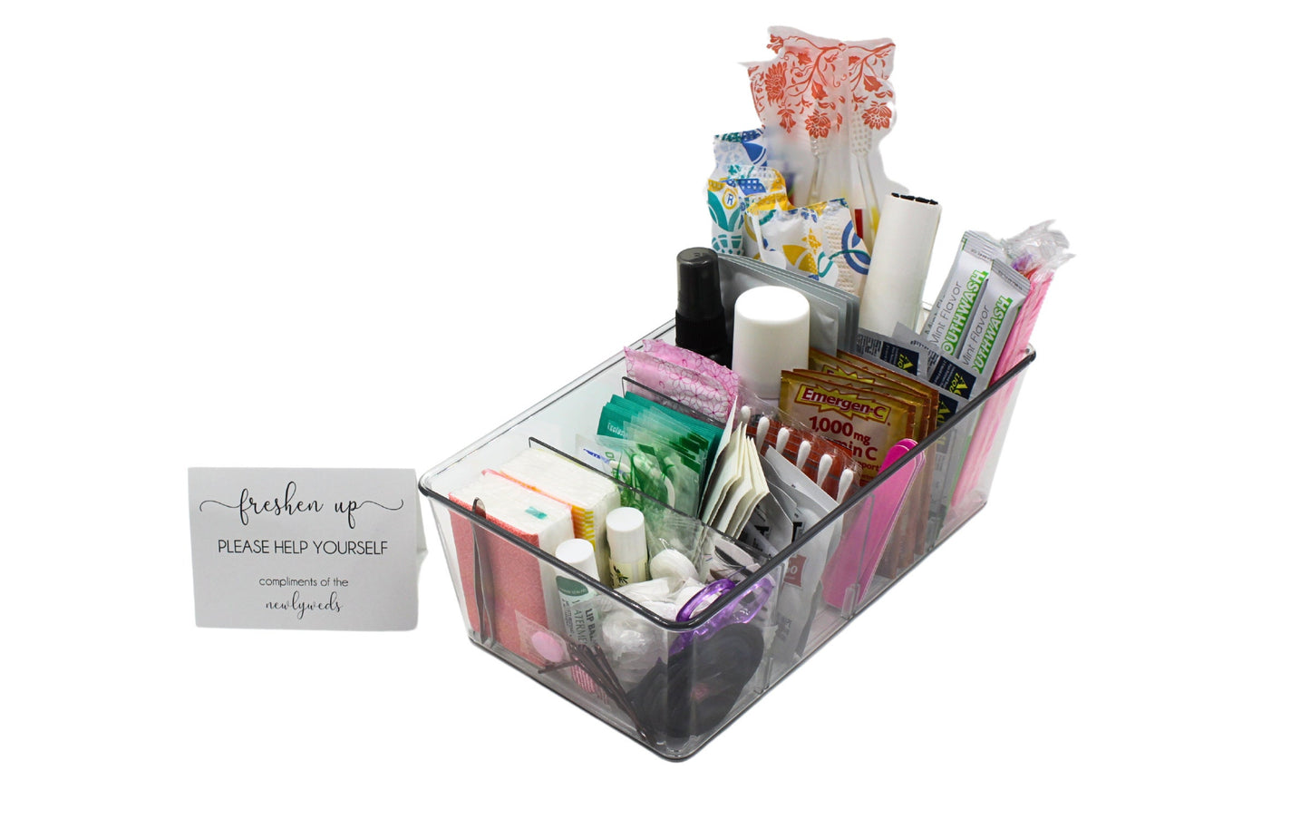Deluxe Wedding Bathroom Baskets with Custom Sign