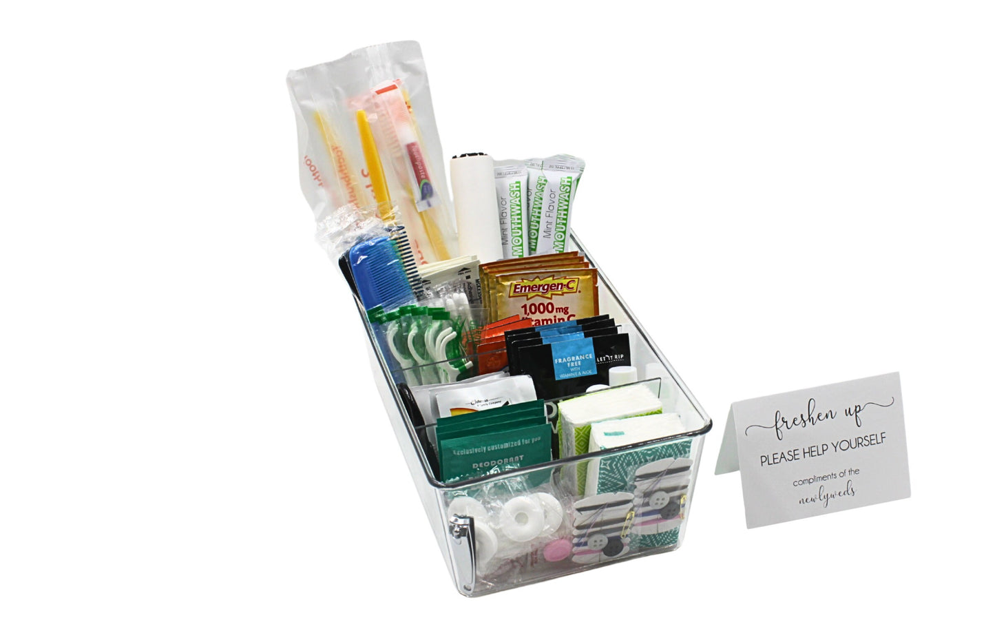 Deluxe Wedding Bathroom Baskets with Custom Sign