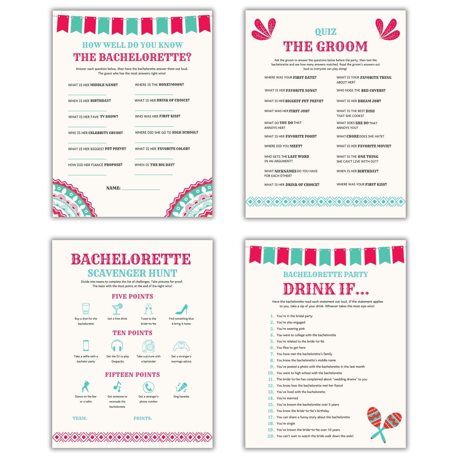 Final Fiesta Bachelorette Party Game Bundle