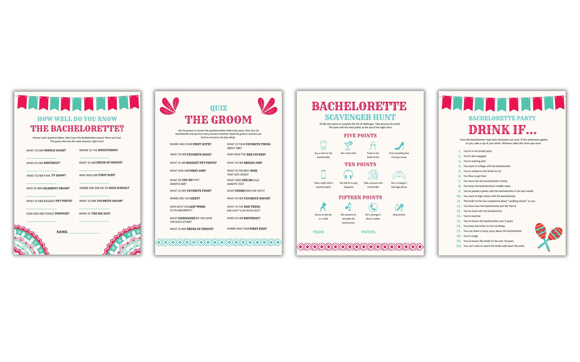 Final Fiesta Bachelorette Party Game Bundle