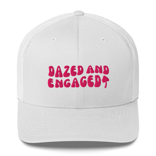 Edie Rose White Dazed and Engaged Trucker Hat Retro Bachelorette Hat for the Bride